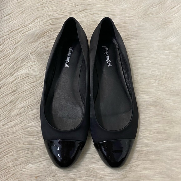 Jeffrey Campbell Black Satin Cap Toe Gem Rhinestone Embellished Becca Flats - Picture 3 of 9